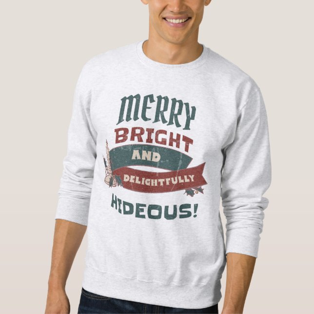 UGLY CHRISTMAS SWEATER MERRY BRIGHT OCH HIDEOUS LÅNG ÄRMAD TRÖJA (Framsida)