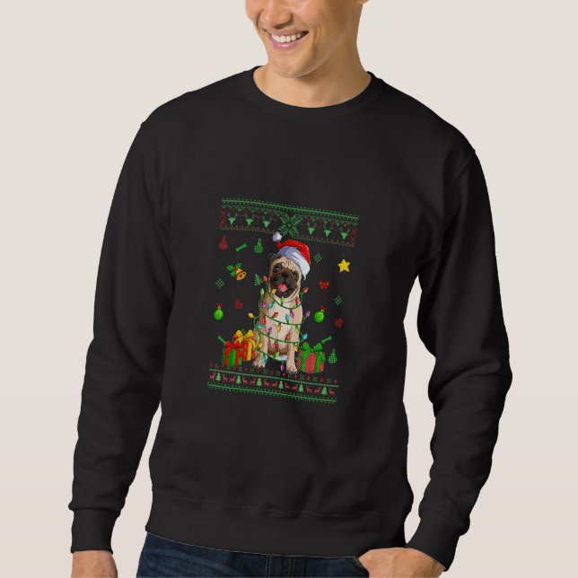 Ugly Christmas Sweater Merry Pugmas Pug Dog Lång Ärmad Tröja (Framsida)