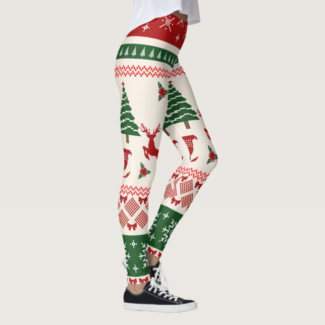 Ugly Christmas Sweater Nordic Reindeer Pattern Leggings (Höger)