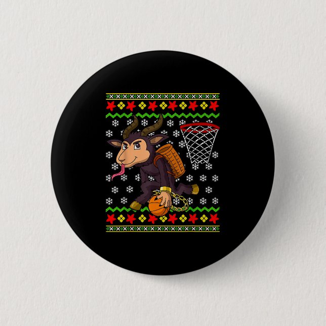 Ugly Christmas Sweater Pattern Kids Krampus Basket Knapp (Framsida)