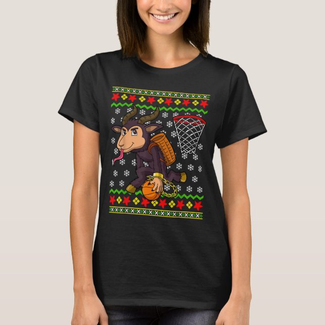 Ugly Christmas Sweater Pattern Kids Krampus Basket T Shirt (Framsida)