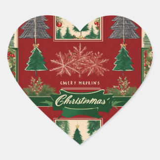 Ugly Christmas Sweater Pattern with Reindeer & Sno Hjärtformat Klistermärke