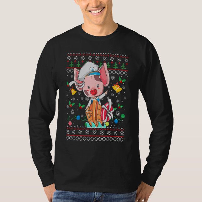 Ugly Christmas Sweater Princess Pig Xmas Girl Teen T Shirt (Framsida)