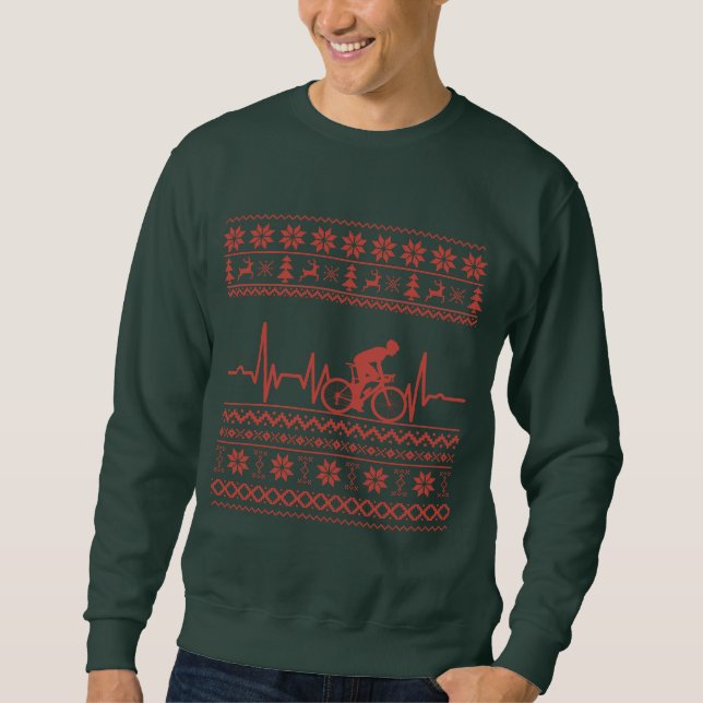 Ugly christmas sweater som cyklar lång ärmad tröja (Framsida)