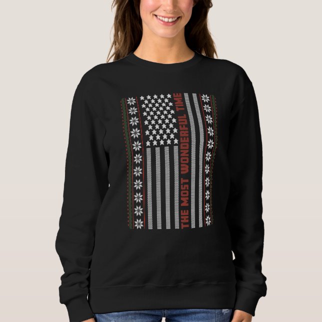 Ugly Christmas Sweater USA Flag Retro  Merry Chris T Shirt (Framsida)