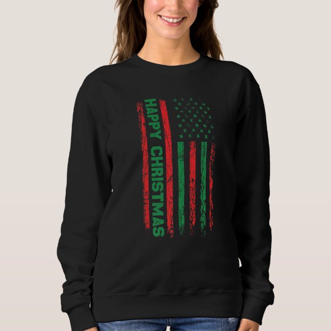 Ugly Christmas Sweater USA Flag Retro  Merry Chris T Shirt (Framsida)