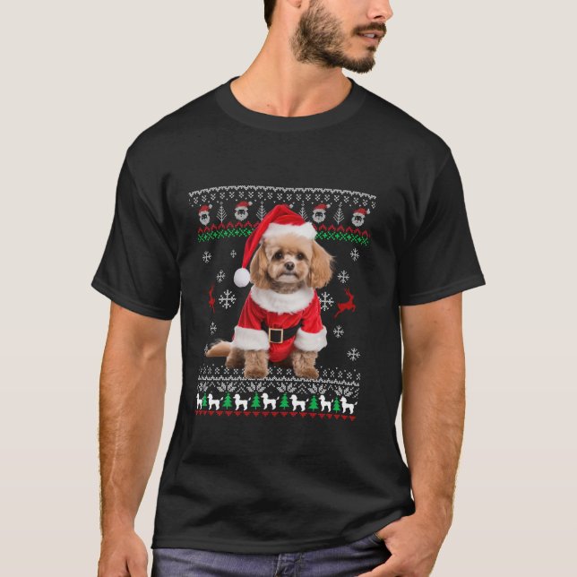 Ugly Cute Pudel Santa Hat Julgran Julafton Hund T Shirt (Framsida)
