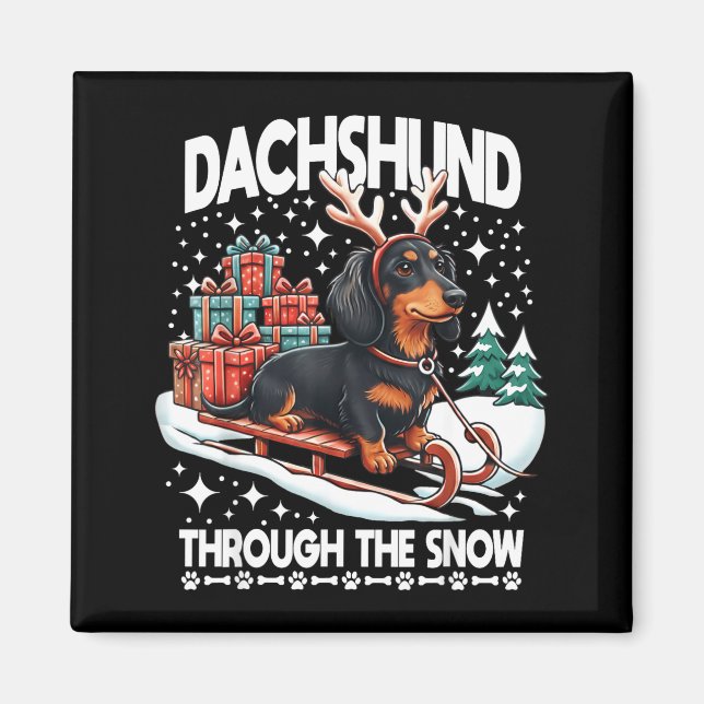 Ugly Dachshund Christmasthrough The Snow Gift Chri Magnet (Framsidan)