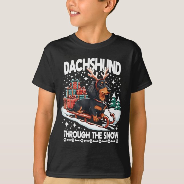 Ugly Dachshund Christmasthrough The Snow Gift Chri T Shirt (Framsida)
