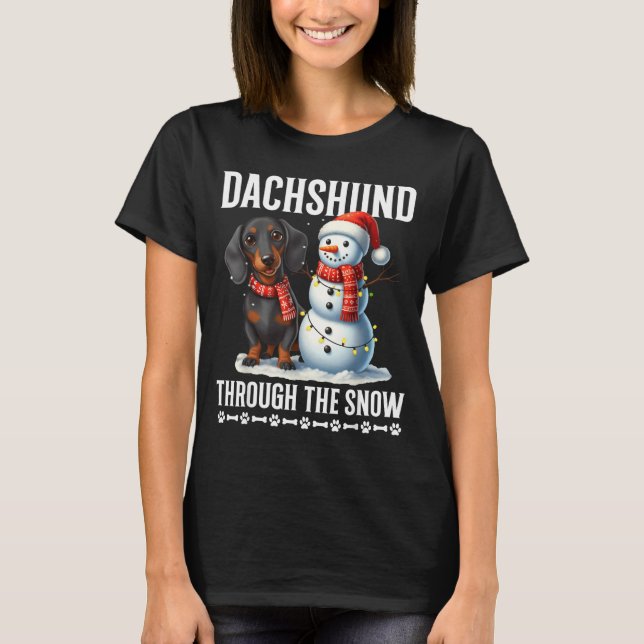 Ugly Dachshund Christmasthrough The Snow Gift Chri T Shirt (Framsida)