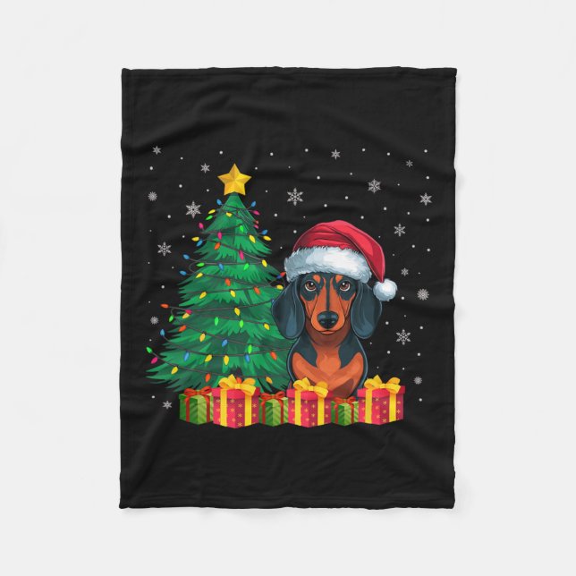 Ugly Dachshund Santa Hat jul Ljus Hund Kärlek Fleecefilt (Framsidan)