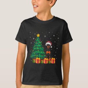 Ugly Doberman Pinscher Santa Hat jul Ljus T Shirt