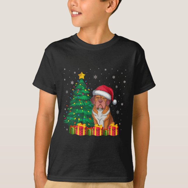 Ugly Dogue De Bordeaux Santa Hat jul Ljus T Shirt (Framsida)