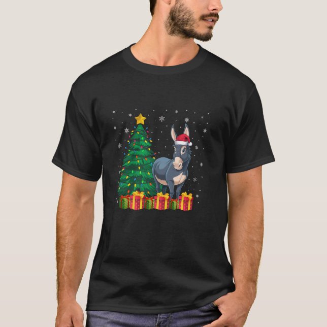 Ugly Donkey Santa Hat Julgran Ljus Pajama T Shirt (Framsida)