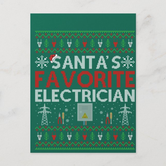 Ugly Electrician Xmas Gift Santa Loves Electrician Vykort (Framsida)