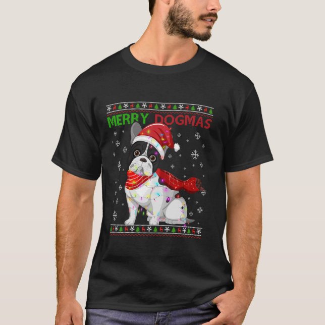 Ugly Funny Merry Dogmas French Bull Dog Santa Hat T Shirt (Framsida)