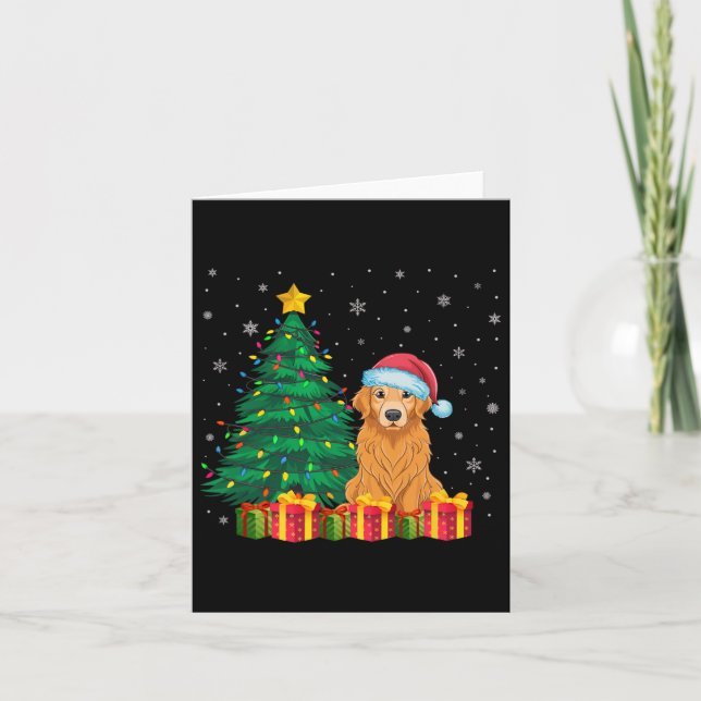 Ugly Golden Retriever Santa Hat jul Ljus D Kort (Framsida)
