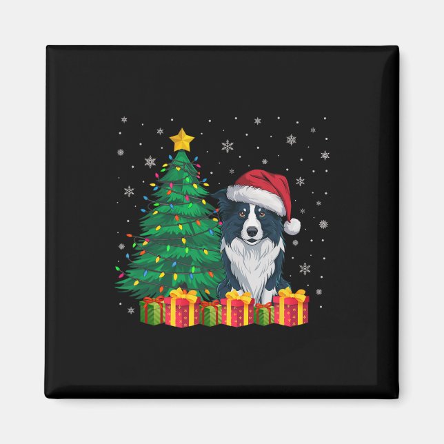 Ugly Gräns Collie Santa Hat jul Ljus Hund Magnet (Framsidan)