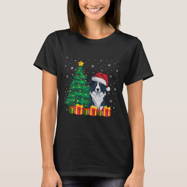 Ugly Gräns Collie Santa Hat jul Ljus Hund T Shirt (Framsida)