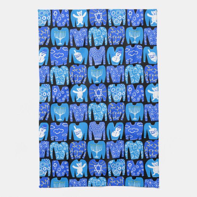 Ugly Hannukah Sweaters Helgdag Mönster Kökshandduk (Vertikal)