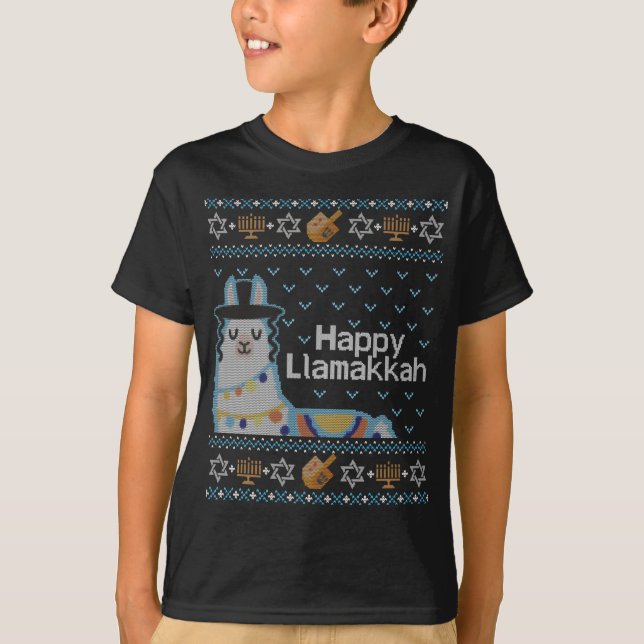 Ugly Hanukkah Llama Llamakkah T Shirt (Framsida)