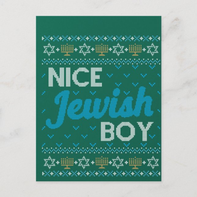Ugly Hanukkah Nice Jewish Boy Matching Vykort (Framsida)