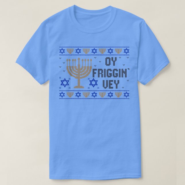 Ugly Hanukkah Pajama Menorah Oy Vey Yiddisk Jewish T Shirt (Design framsida)