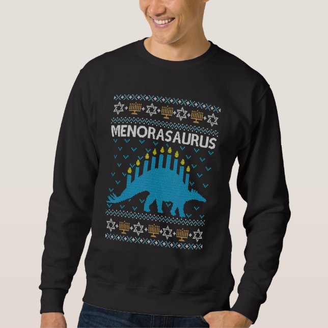 Ugly Hanukkah Sweater Dinosaur Menorah Dino Boys M Lång Ärmad Tröja (Framsida)