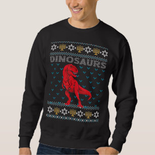 Ugly Hanukkah Sweater Dinosaurus Jewish Dinosaur X Lång Ärmad Tröja