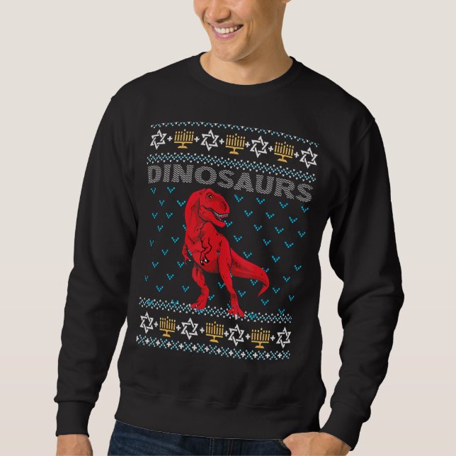 Ugly Hanukkah Sweater Dinosaurus Jewish Dinosaur X Lång Ärmad Tröja (Framsida)