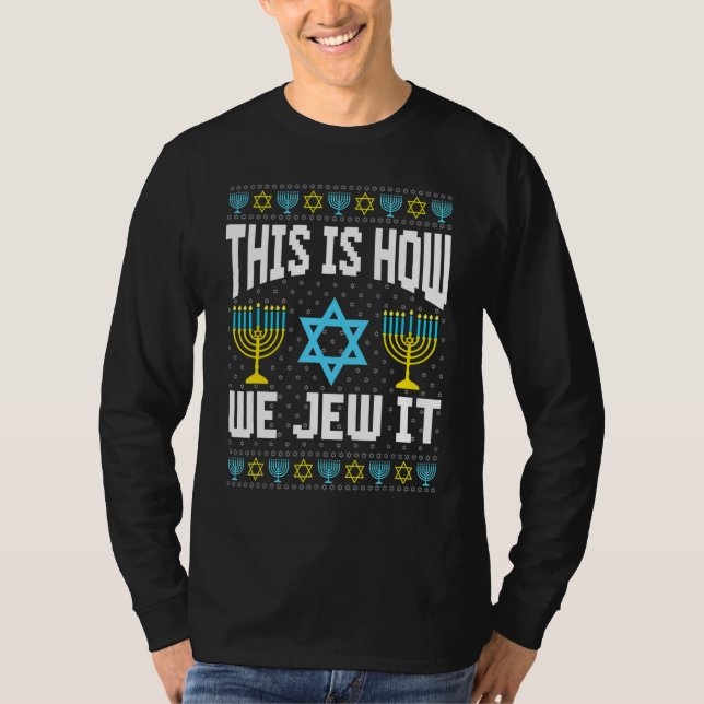 Ugly Hanukkah Sweater How I Roll Dreidel T Shirt (Framsida)