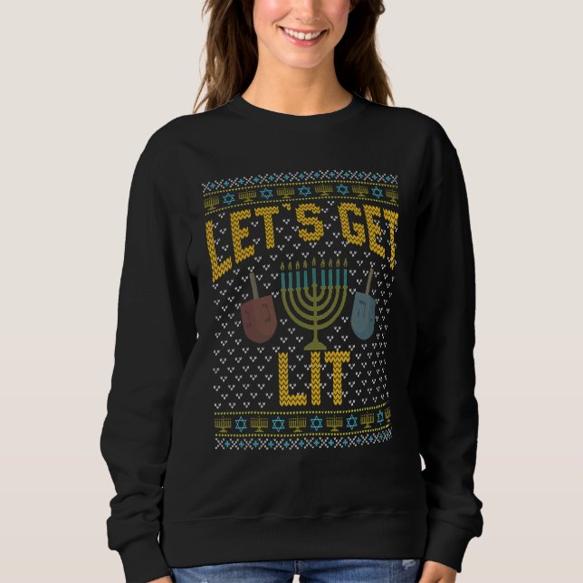 Ugly Hanukkah Sweater  Let's Get Lit Drinking 1 T Shirt (Framsida)