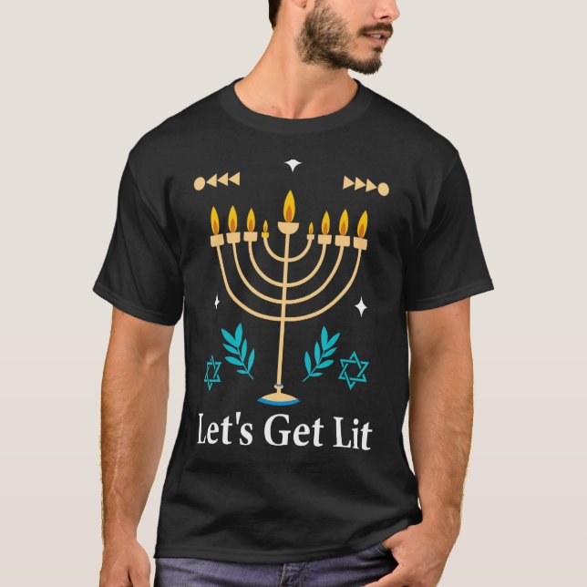 Ugly Hanukkah Sweater Lets Hämta Lit Menorah T Shirt (Framsida)