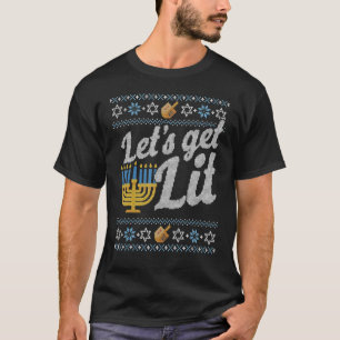 Ugly Hanukkah Sweater Lets Hämta Lit Menorah T Shirt