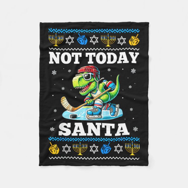 Ugly Hanukkah Sweater Not Today Santa Dinosaur Hoc Fleecefilt (Framsidan)