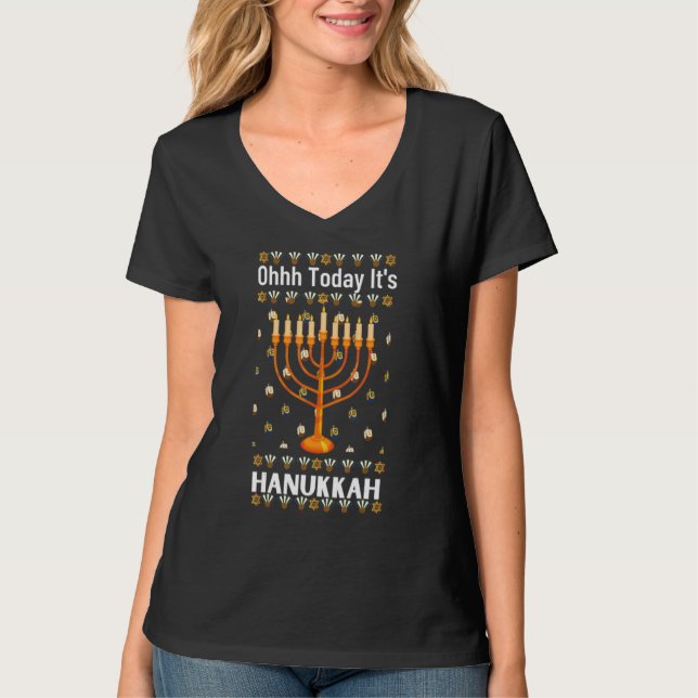 Ugly Hanukkah Sweater Ohhh Today It's Hanukkah T Shirt (Framsida)