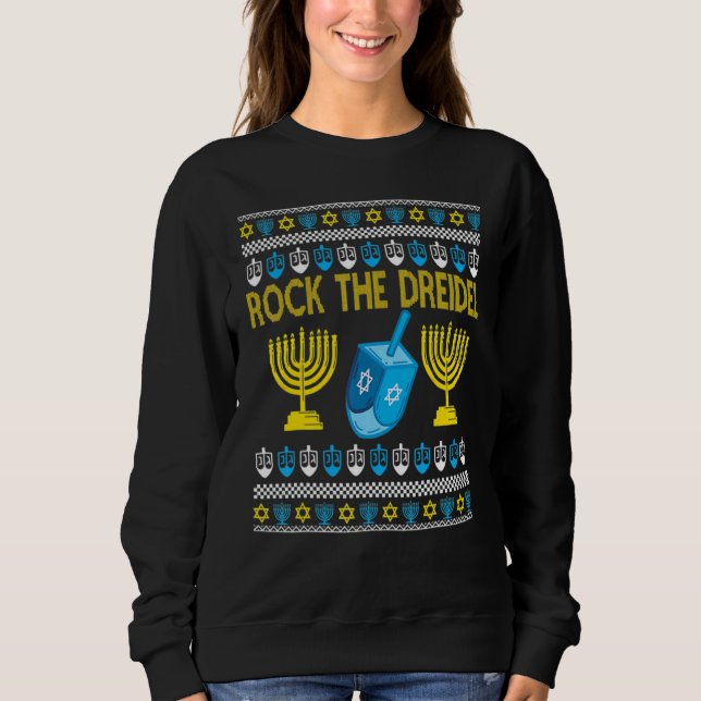 Ugly Hanukkah Sweater Rock The Dreidelorah Candles T Shirt (Framsida)