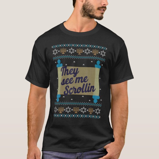 Ugly Hanukkah Sweater  See Me Scrollin T Shirt (Framsida)
