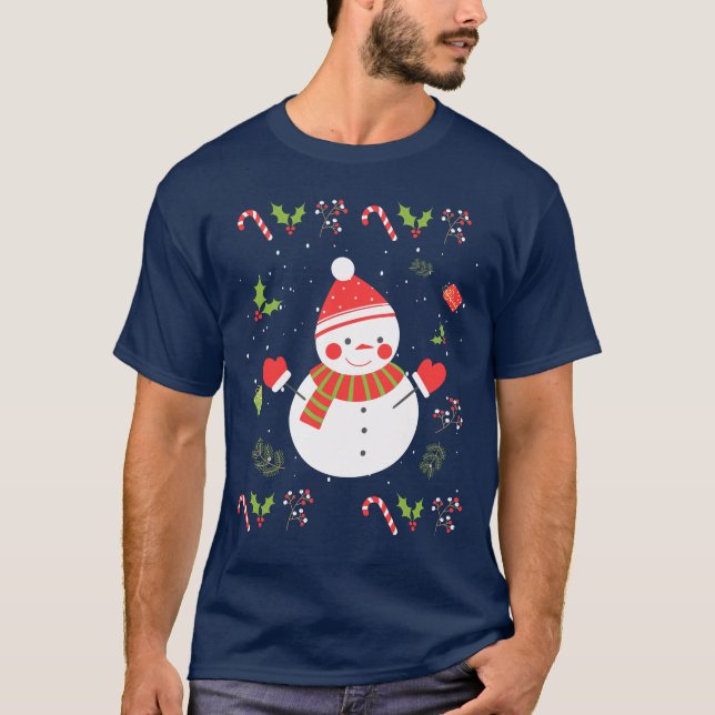 Ugly Helgdag Sweater Cute Snögubbe T Shirt (Framsida)