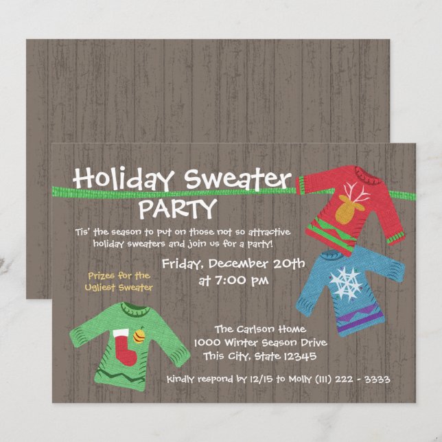 Ugly Helgdag Sweater Party Inbjudningar (Fram/baksida)