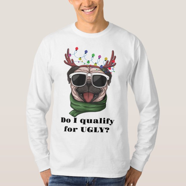 Ugly Hund Ansikte String Ljus Sunglasses Antlers T Shirt (Framsida)
