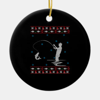 Ugly jul Fisherman Fisherman Fishing Rod Julgransprydnad Keramik