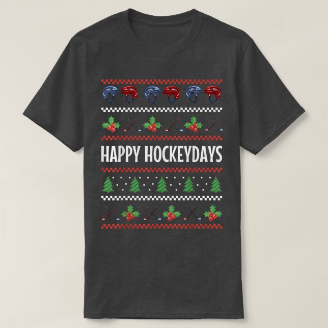 Ugly jul Ice Hockey Stick Helgdagar Lycklig Hoc T Shirt (Design framsida)