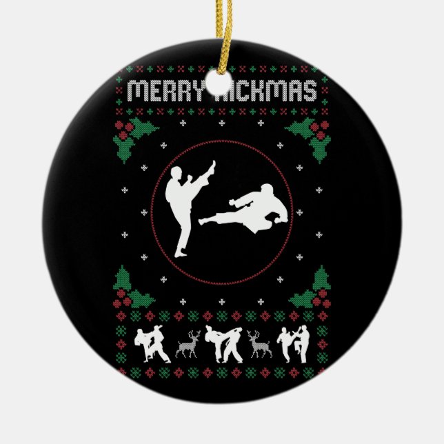 Ugly jul Karate Jiu Jitsu Martial Art Merry Julgransprydnad Keramik (Framsidan)