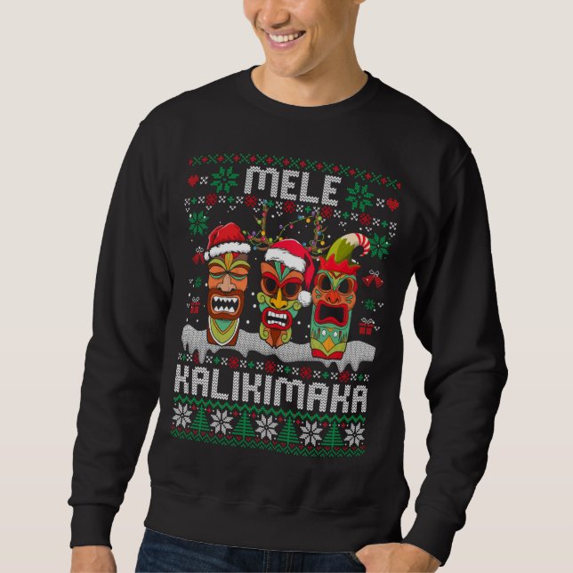 Ugly jul Sweater Mele Kalikimaka Hawaiian Xm Lång Ärmad Tröja (Framsida)