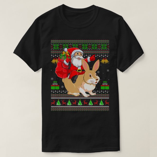 Ugly Julafton Funny Jultomten Riding Hare jul T Shirt (Design framsida)