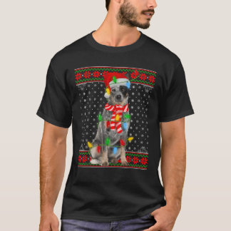 Ugly Julafton Hund Ljus Santa Hat Blue Heeler Hund T Shirt