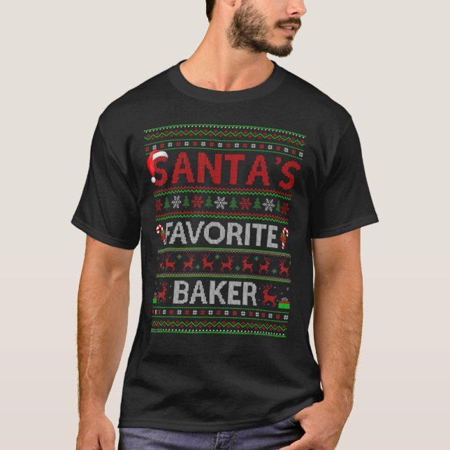 Ugly Julafton Lighting Santa's Favorite Baker Chri T Shirt (Framsida)