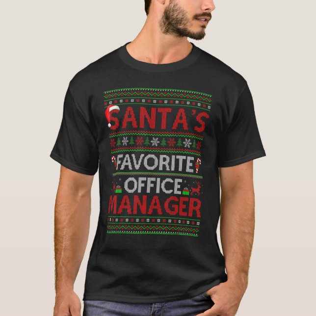 Ugly Julafton Lighting Santa's Favorite Office Man T Shirt (Framsida)