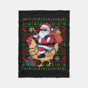 Ugly Julafton Ljus Funny Santa Riding Chicken Bird Fleecefilt